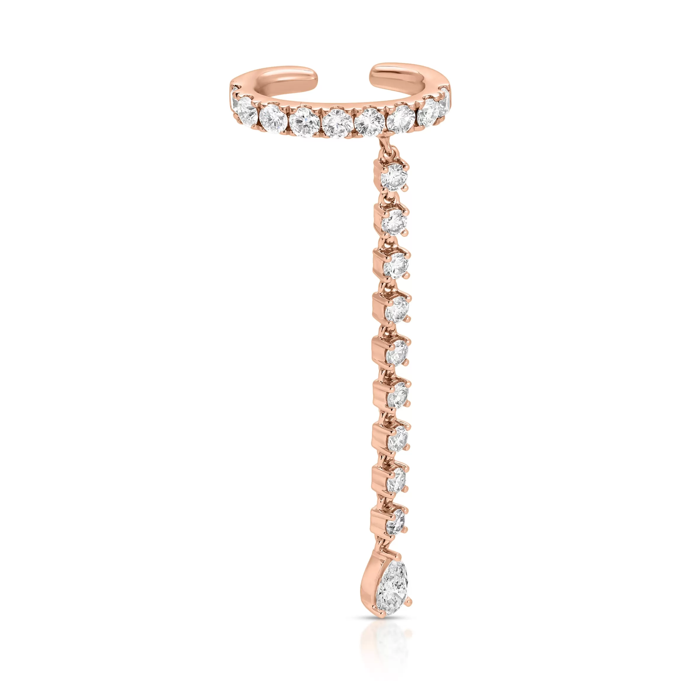 Anita Ko SINGLE ROW DIAMOND EAR CUFF WITH ROUND AND PEAR DIAMOND DROPS