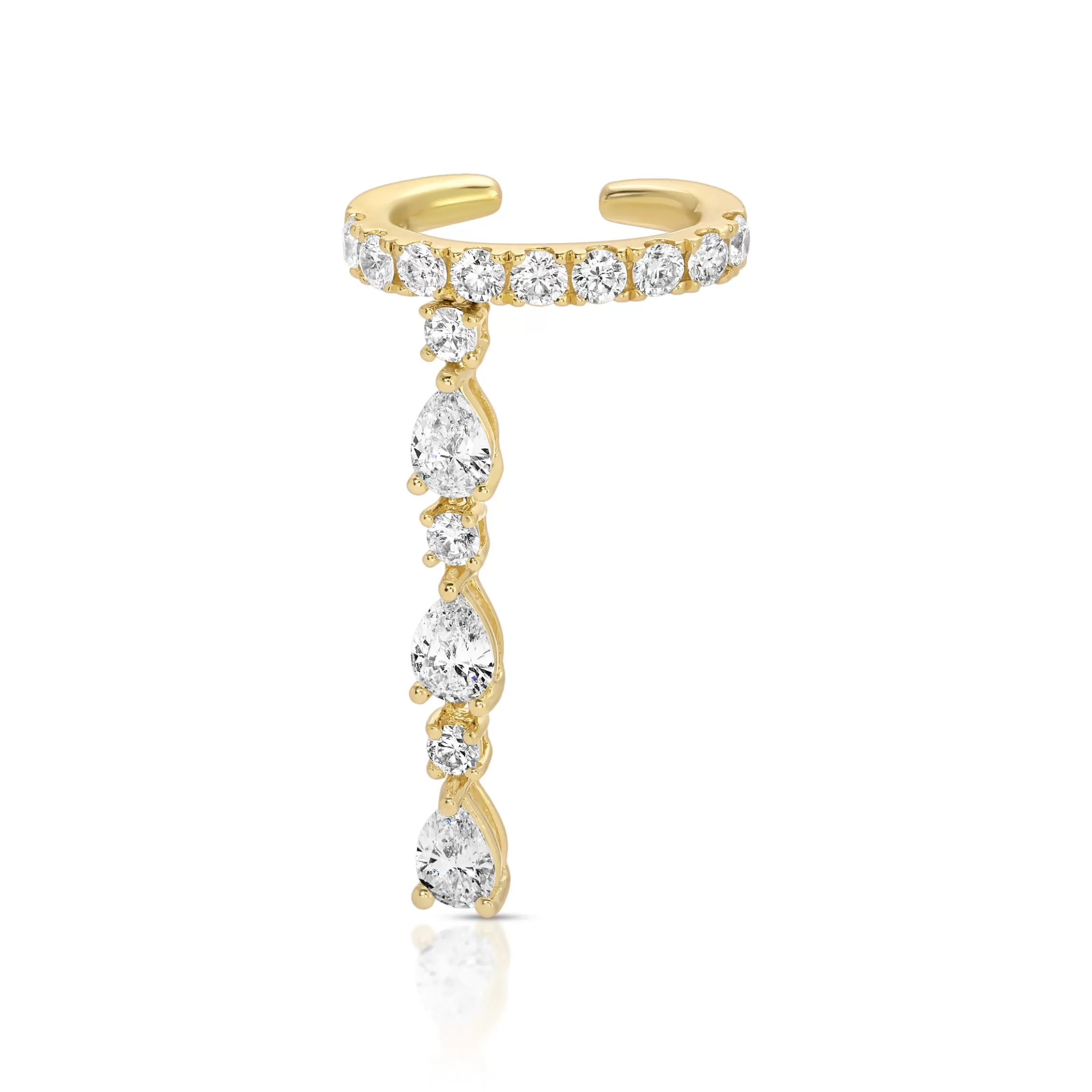 Anita Ko SINLGE ROW DIAMOND EAR CUFF WITH 3 PEAR AND ROUND DIAMOND DROPS