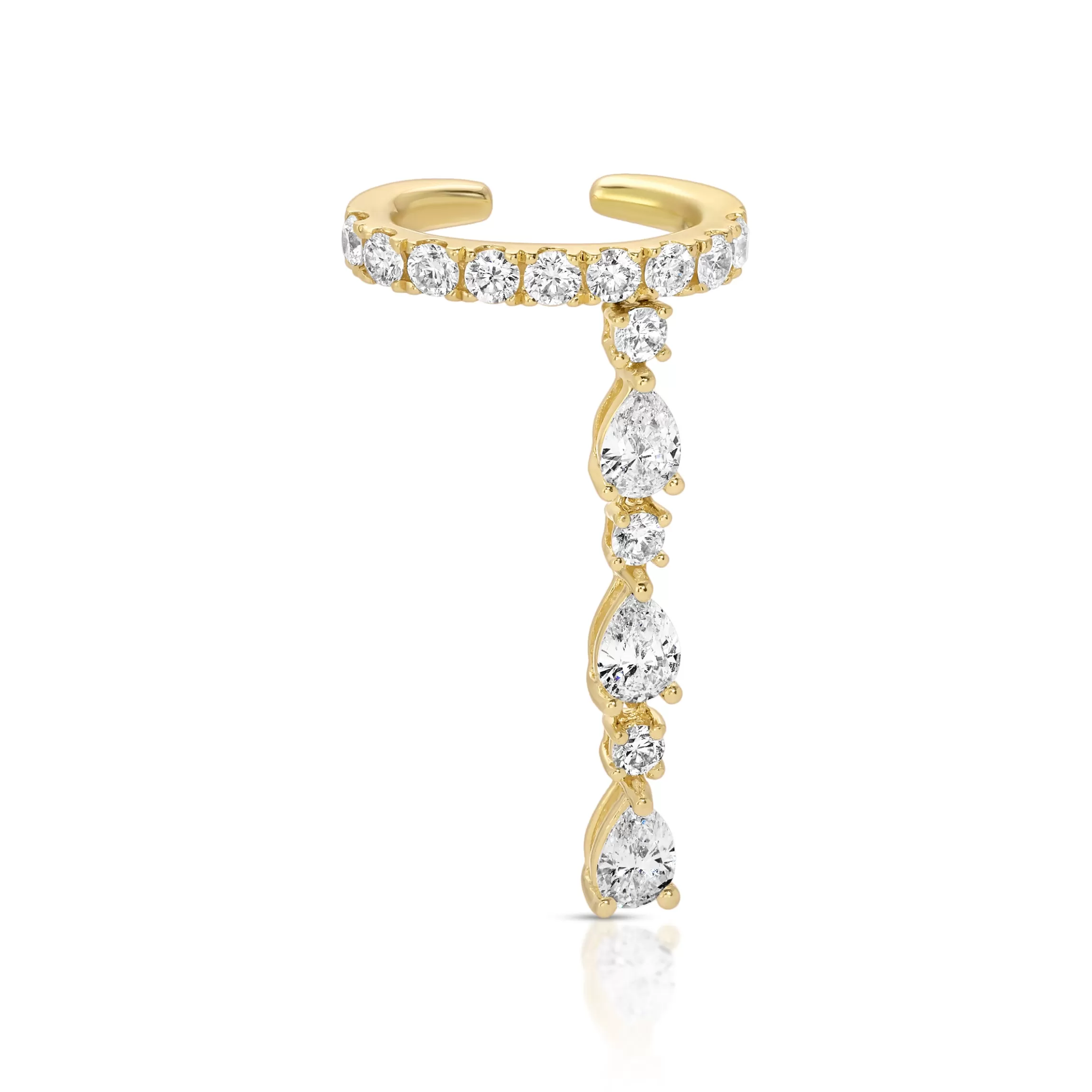 Anita Ko SINLGE ROW DIAMOND EAR CUFF WITH 3 PEAR AND ROUND DIAMOND DROPS