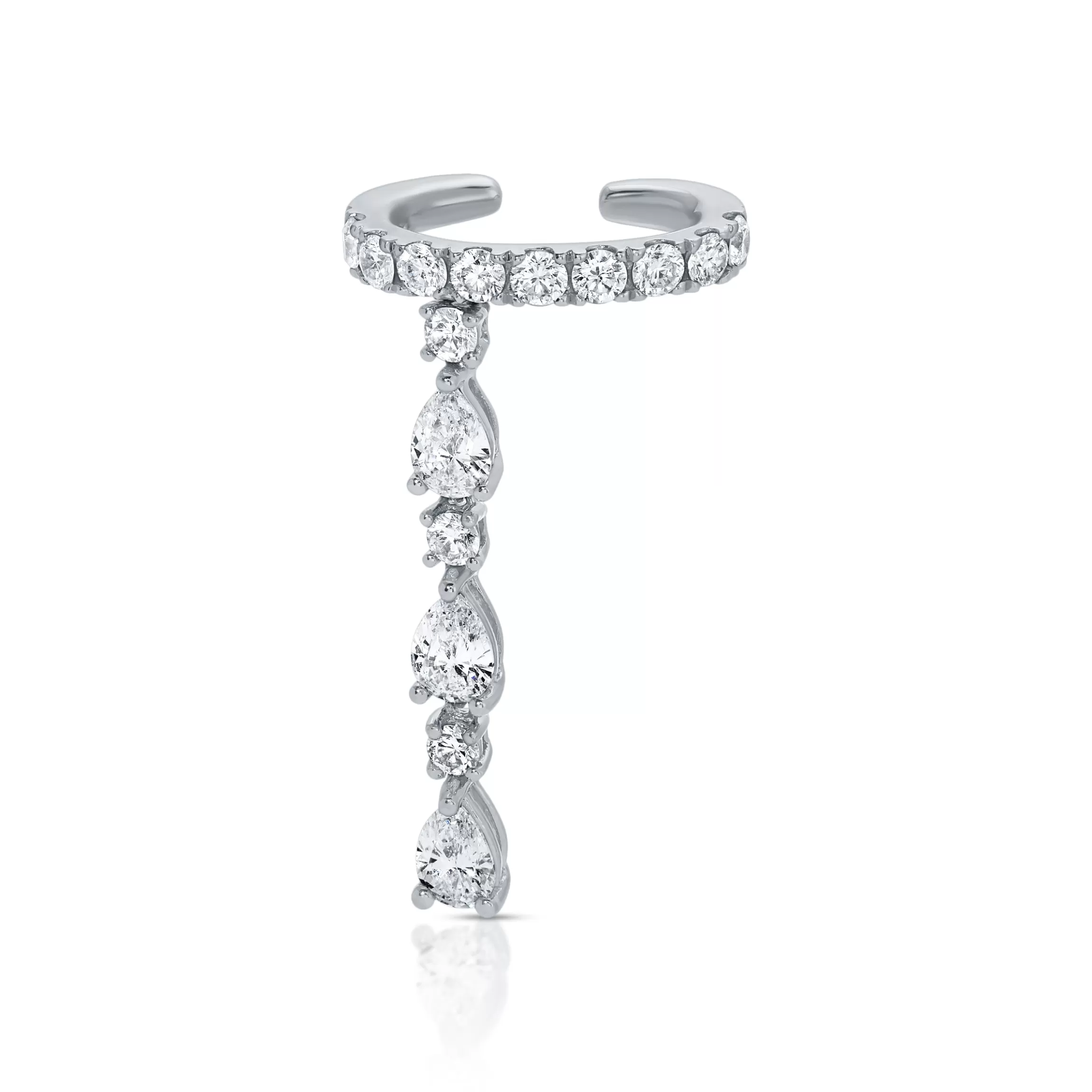 Anita Ko SINLGE ROW DIAMOND EAR CUFF WITH 3 PEAR AND ROUND DIAMOND DROPS