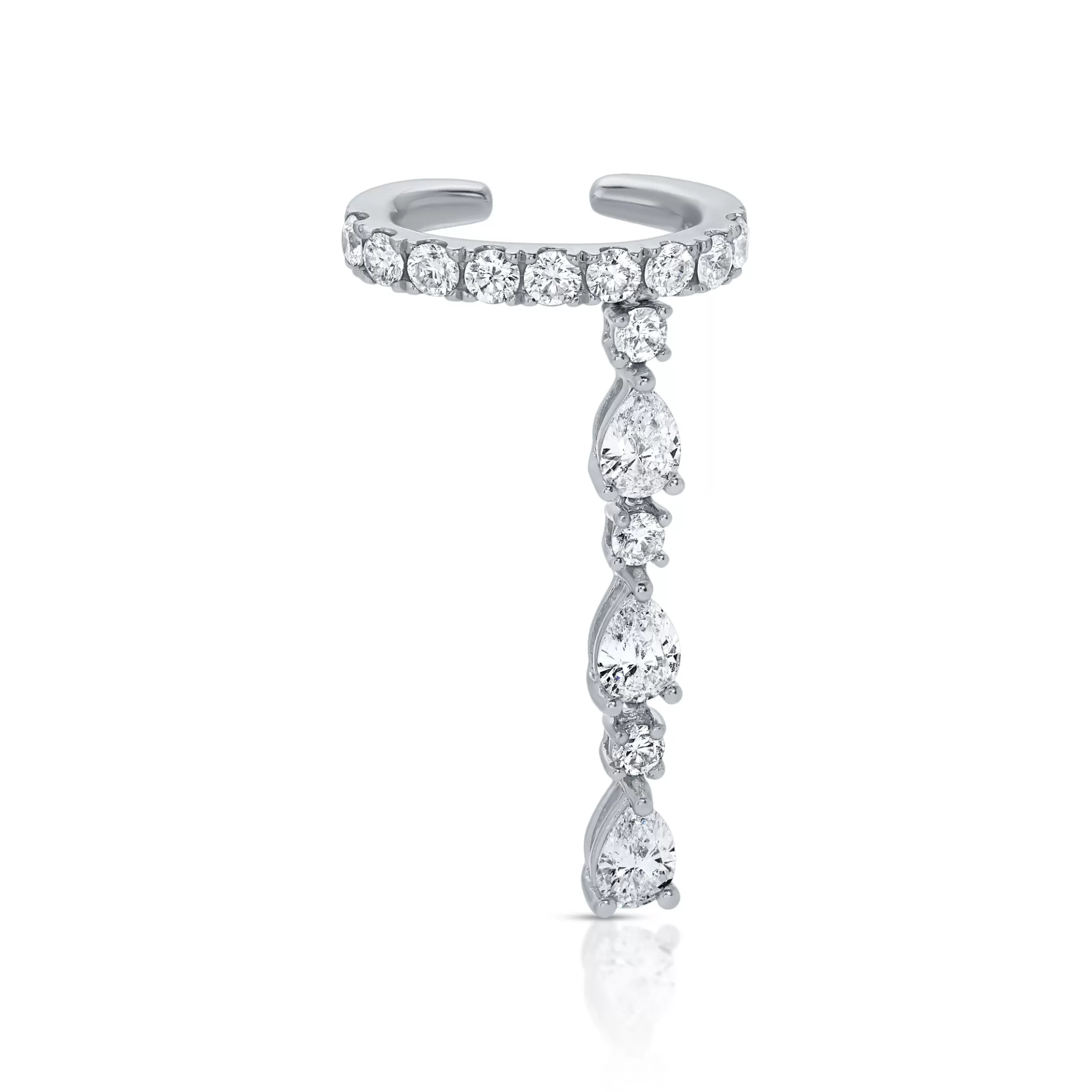 Anita Ko SINLGE ROW DIAMOND EAR CUFF WITH 3 PEAR AND ROUND DIAMOND DROPS