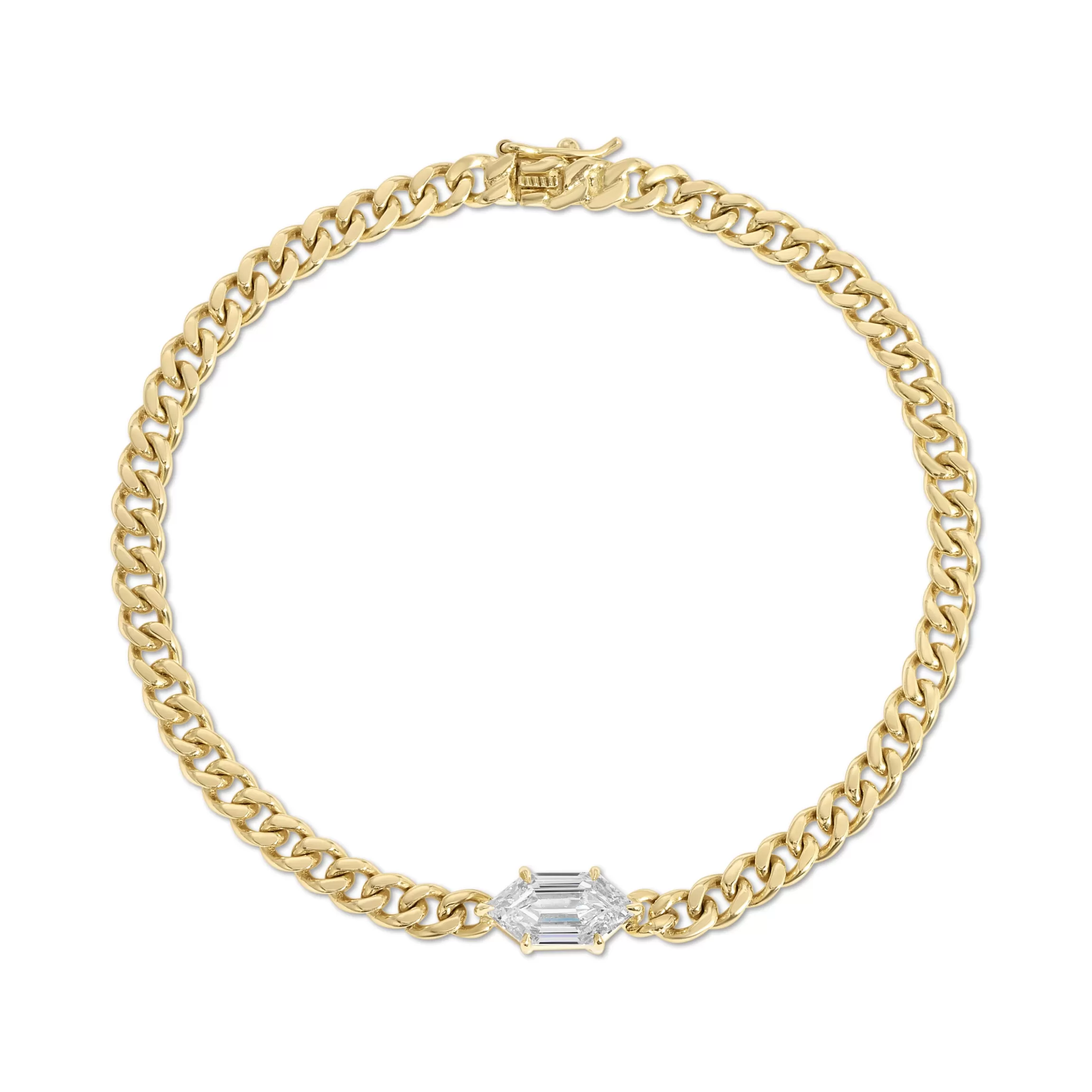 Anita Ko SMALL CUBAN LINK BRACELET WITH ELONGATED HEXAGON KITE DIAMOND CENTER
