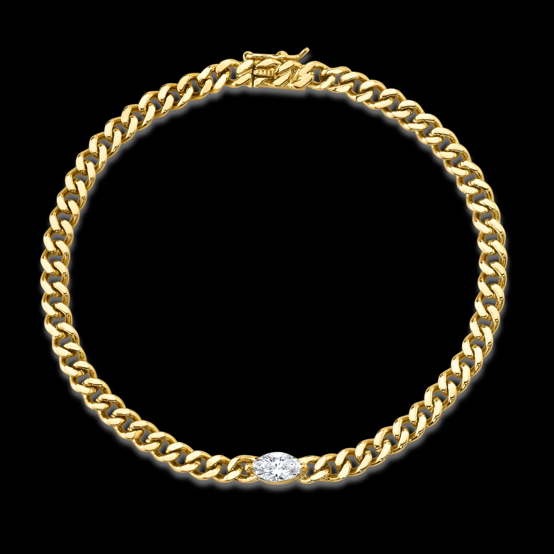 Anita Ko SMALL CUBAN LINK BRACELET WITH MARQUISE DIAMOND CENTER