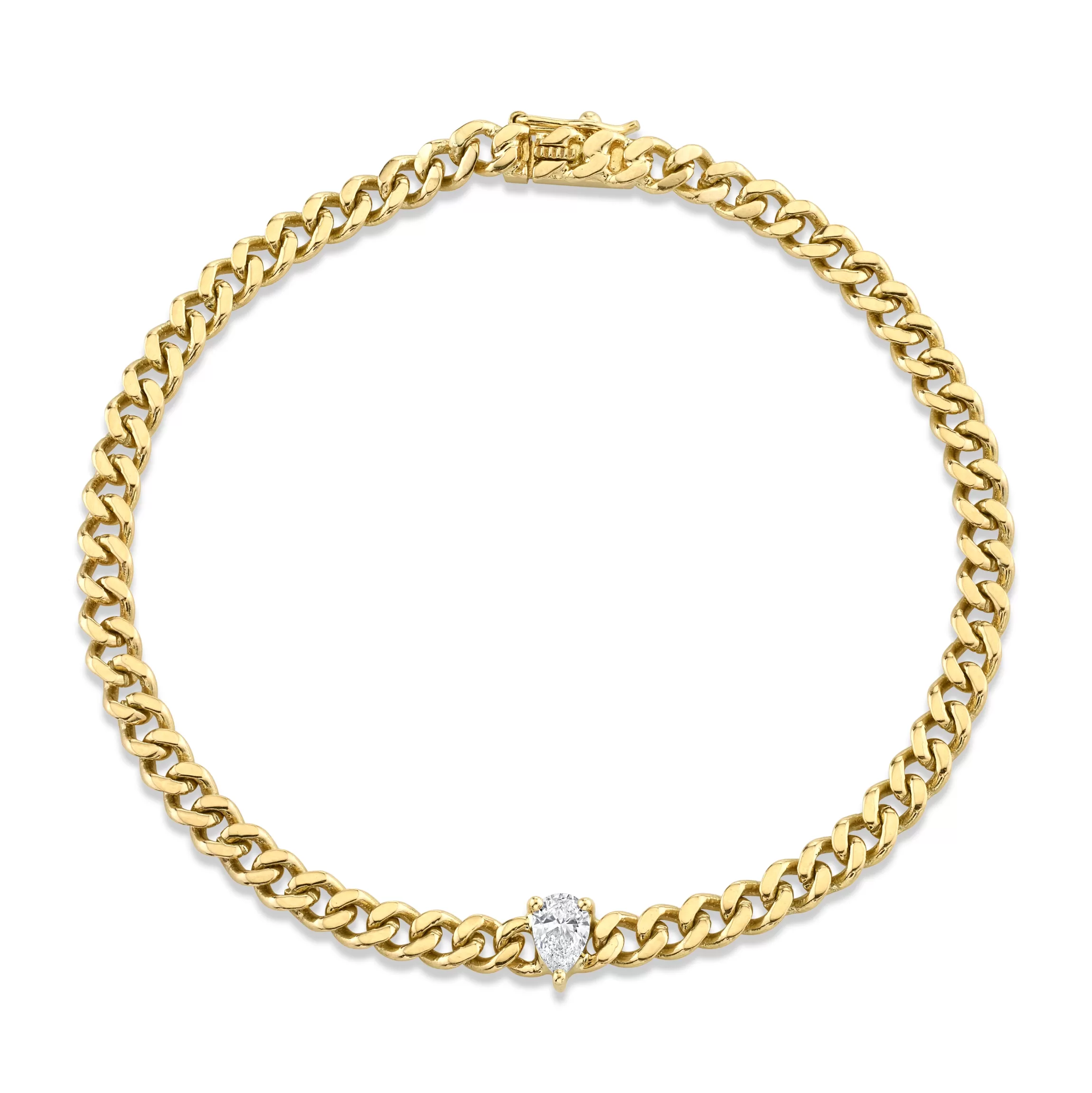 Anita Ko SMALL CUBAN LINK BRACELET WITH PEAR DIAMOND CENTER