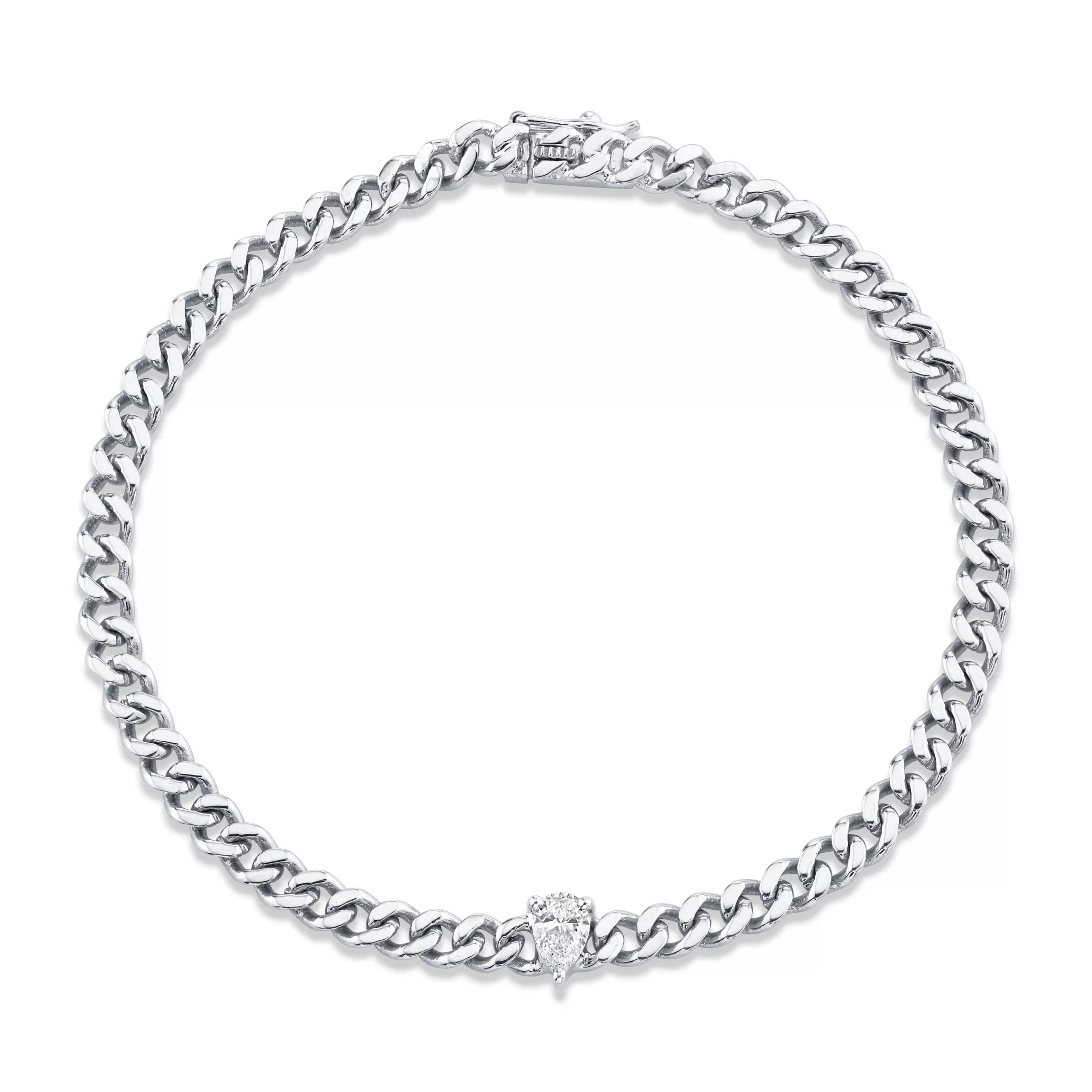 Anita Ko SMALL CUBAN LINK BRACELET WITH PEAR DIAMOND CENTER