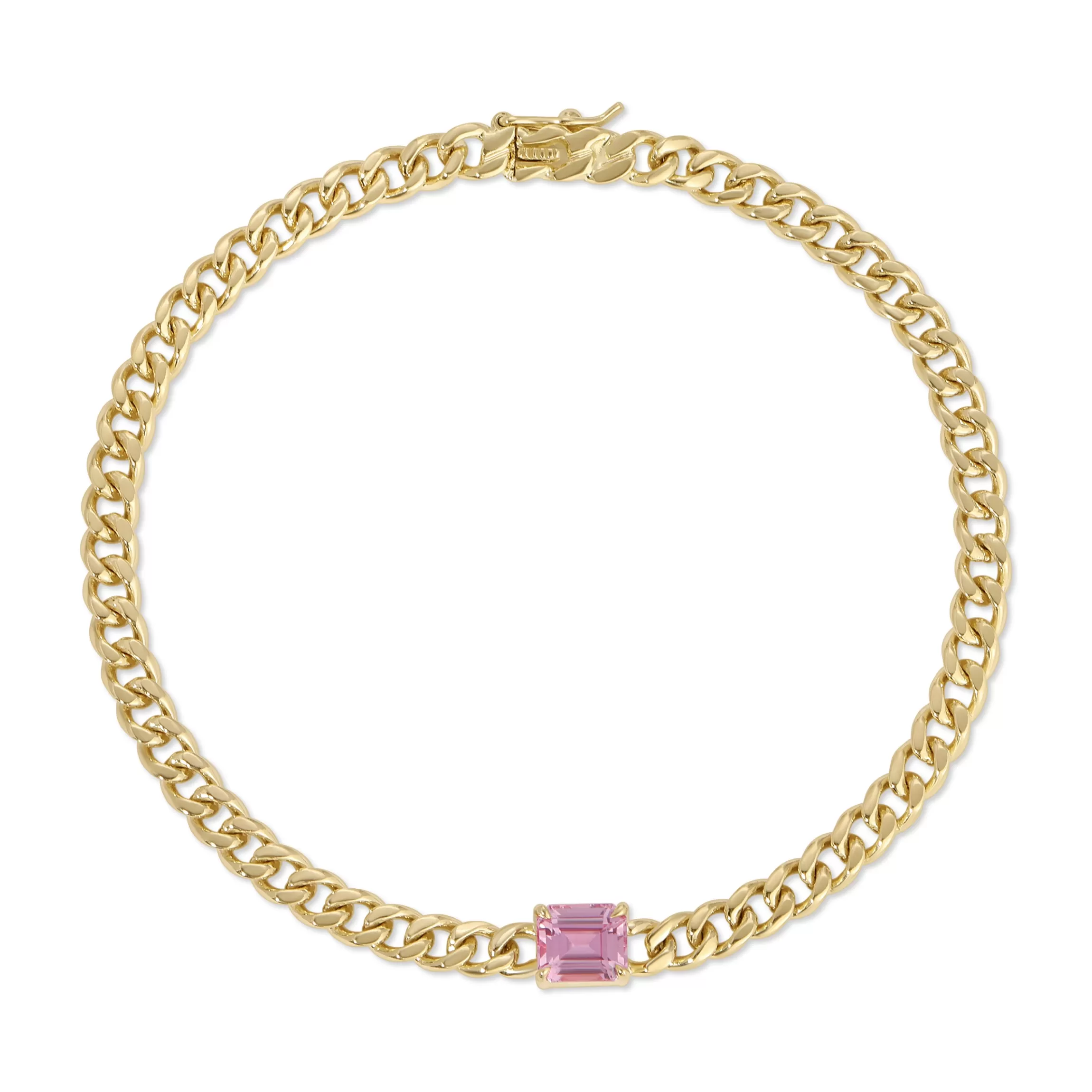 Anita Ko SMALL CUBAN LINK BRACELET WITH PINK SAPPHIRE CENTER