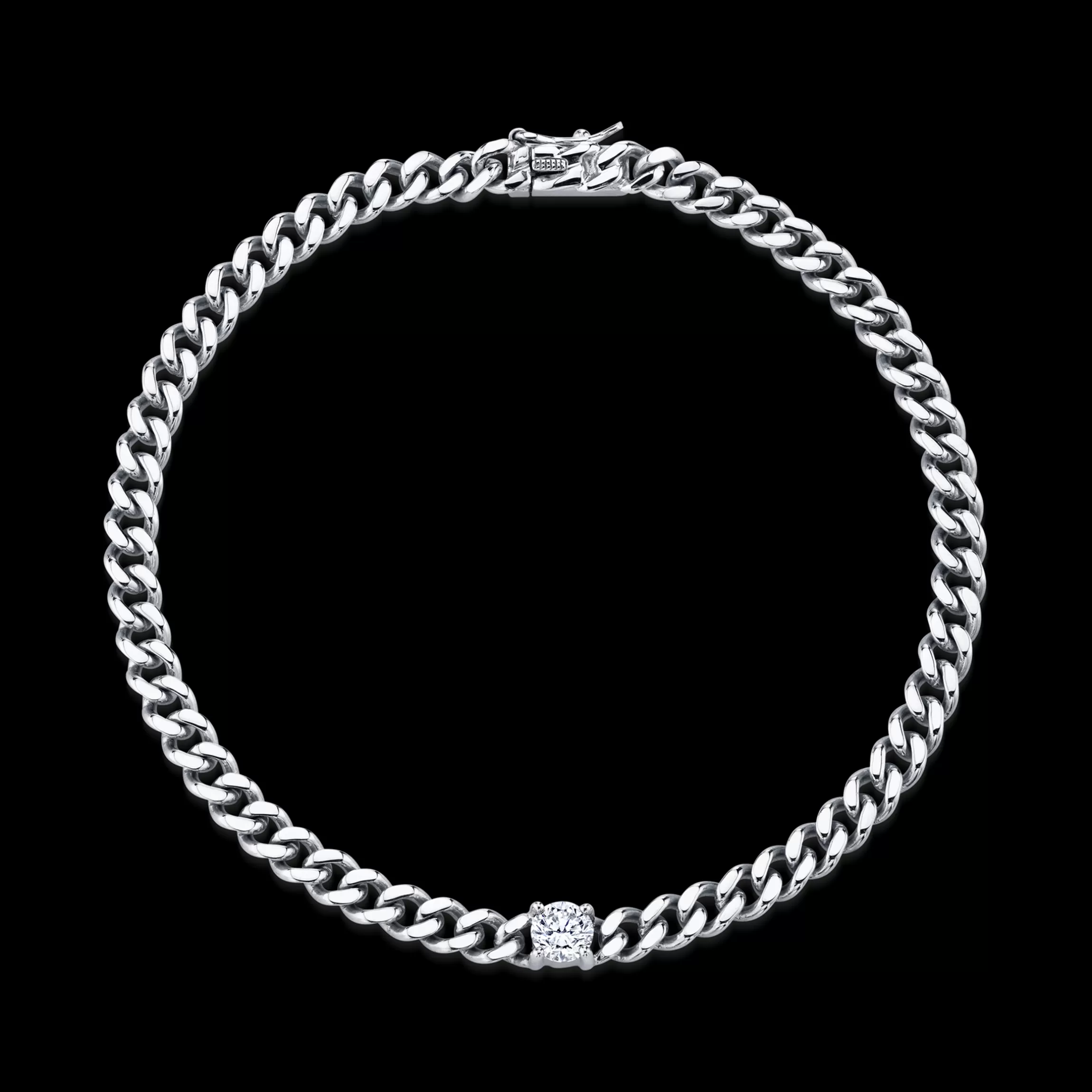 Anita Ko SMALL CUBAN LINK BRACELET WITH ROUND DIAMOND CENTER