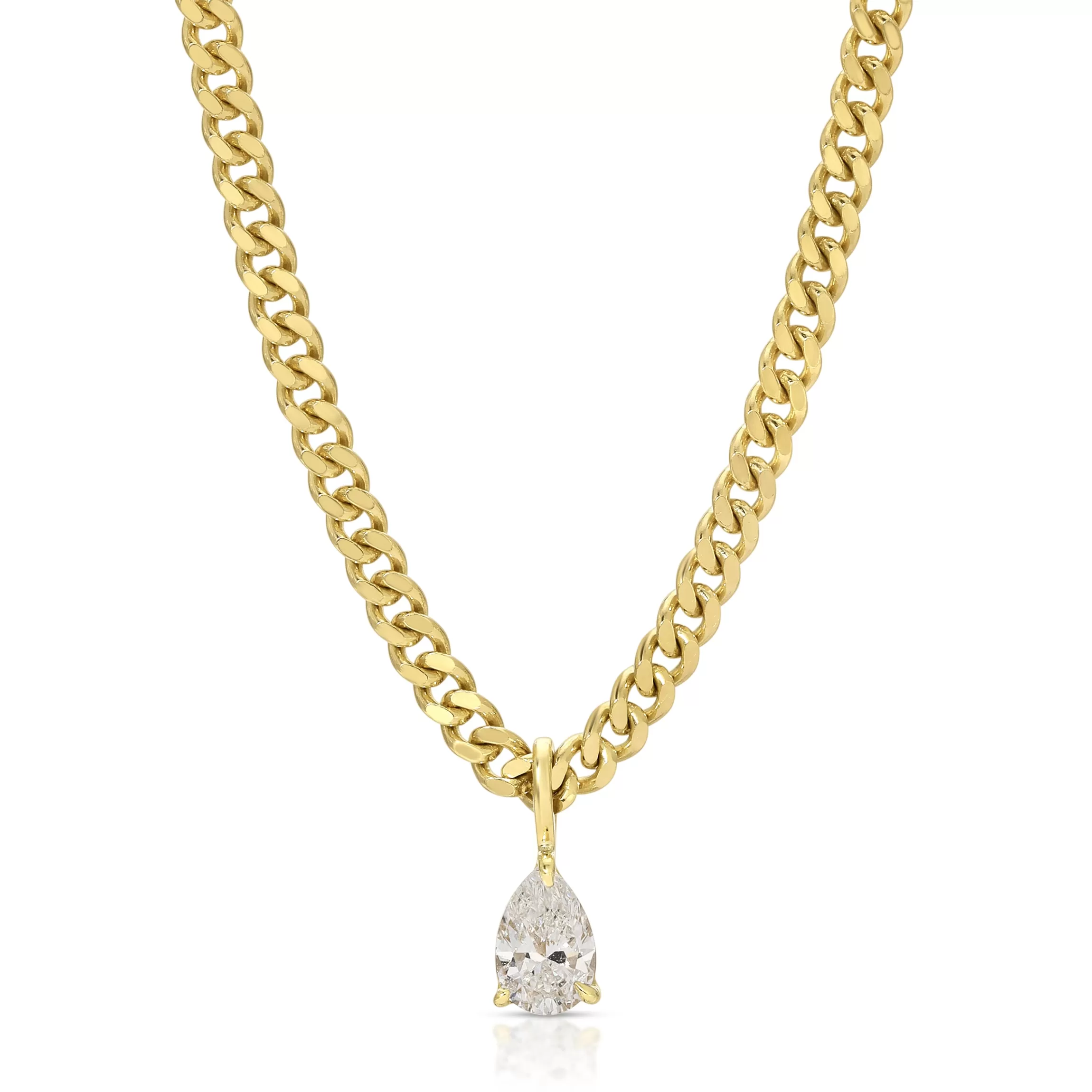 Anita Ko SMALL CUBAN LINK NECKLACE WITH PEAR DIAMOND PENDANT