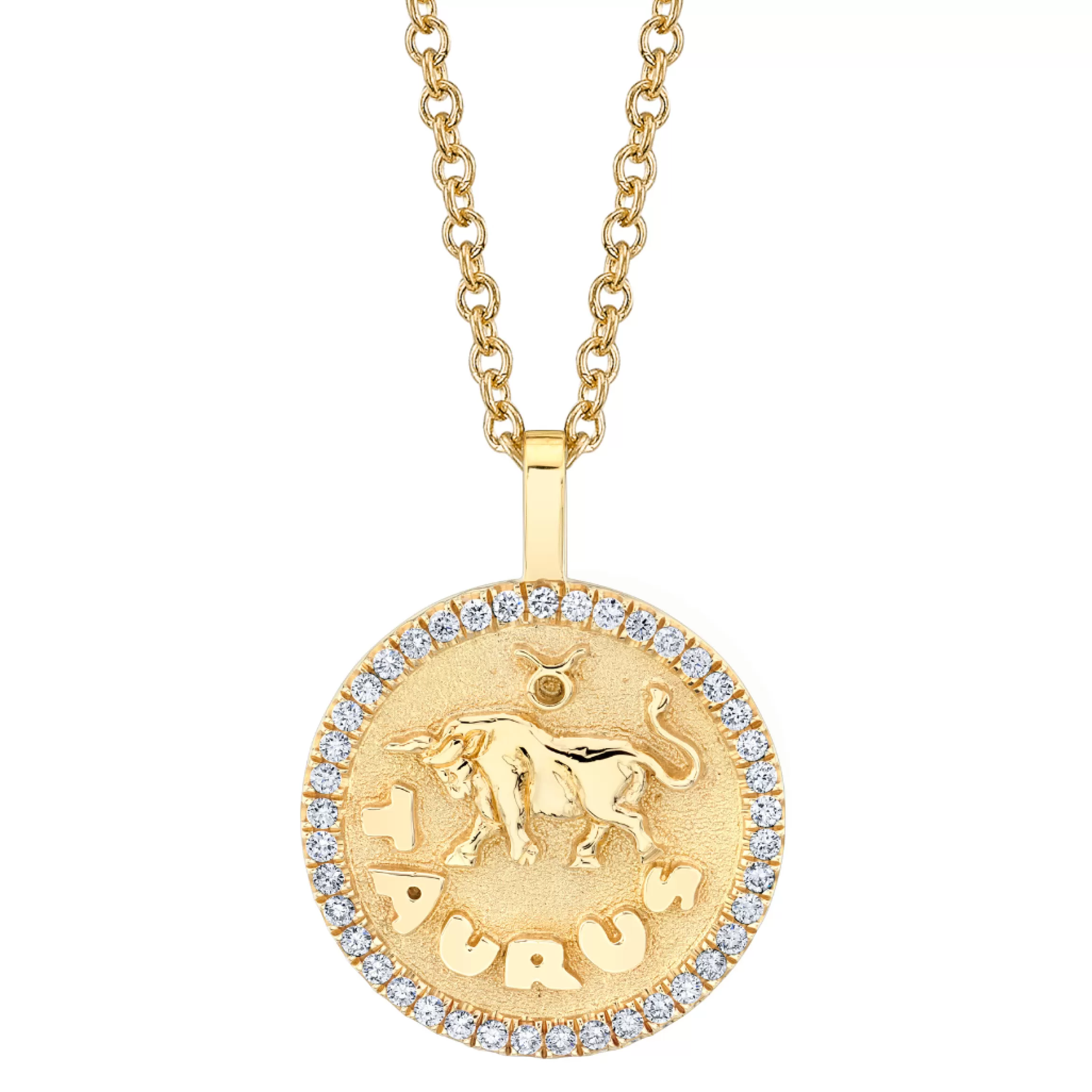 Anita Ko TAURUS ZODIAC COIN PENDANT WITH DIAMOND FRAME