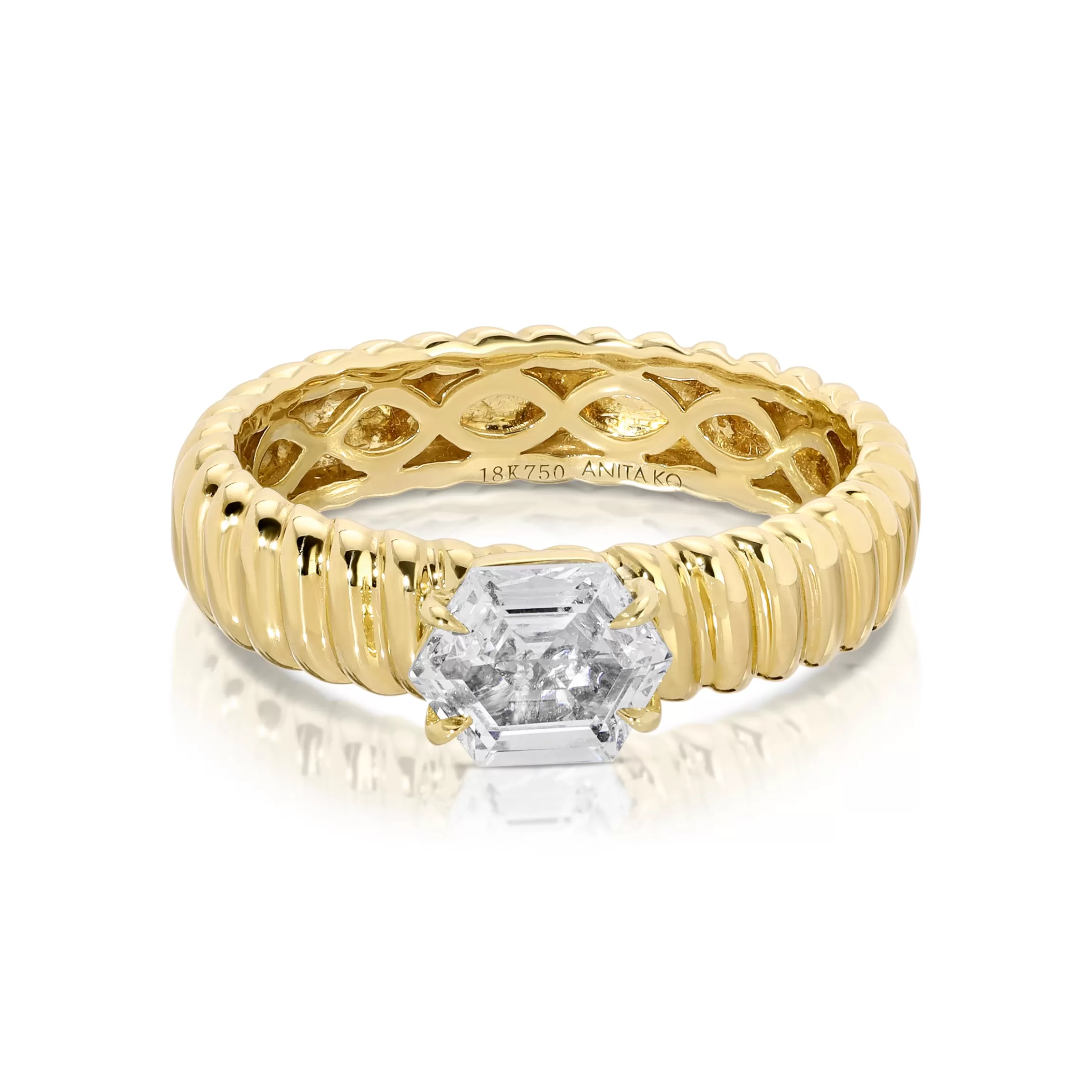 Anita Ko THIN ZOE RING WITH HEXAGON DIAMOND CENTER