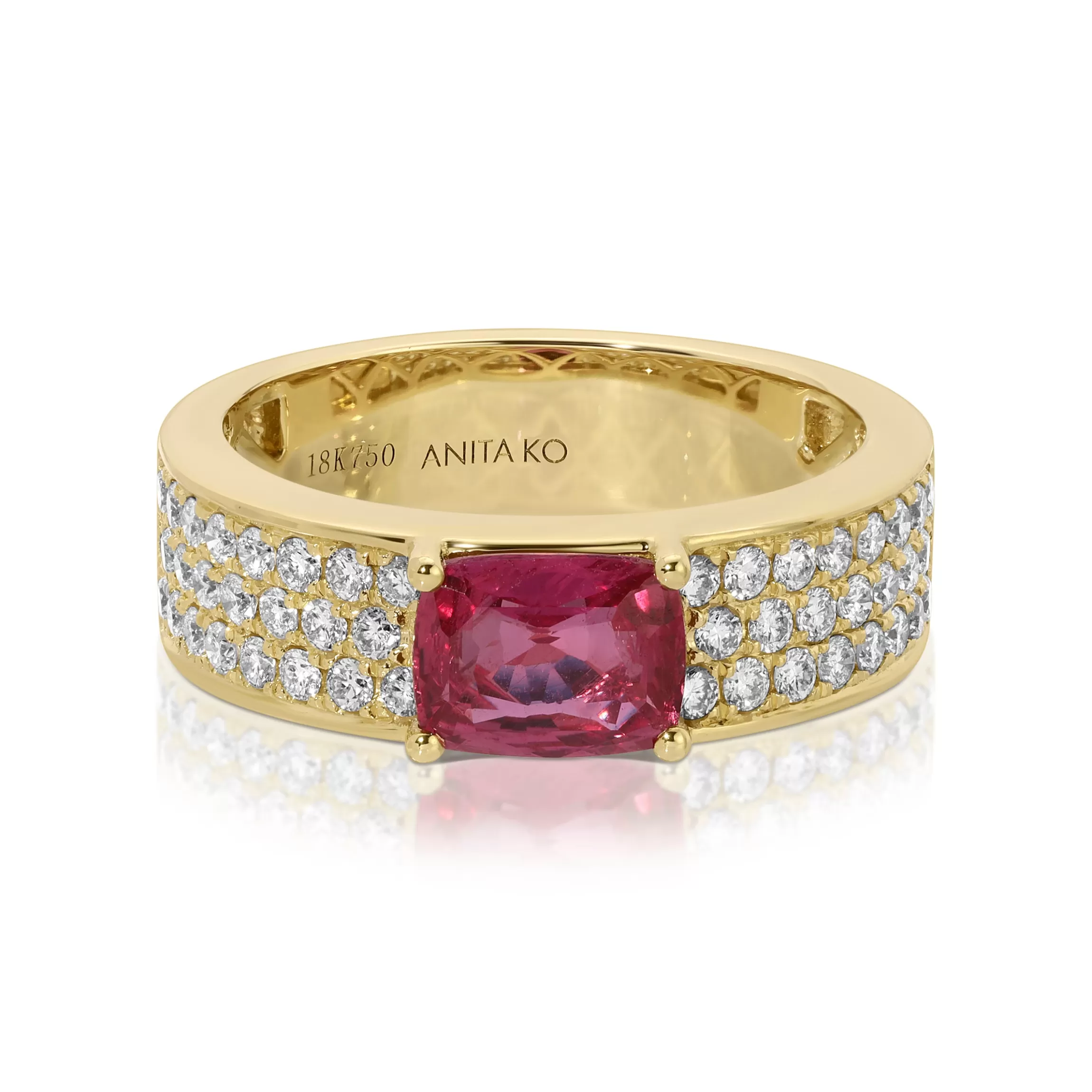 Anita Ko WIDE DIAMOND BAND WITH CUSHION CUT RUBY CENTER