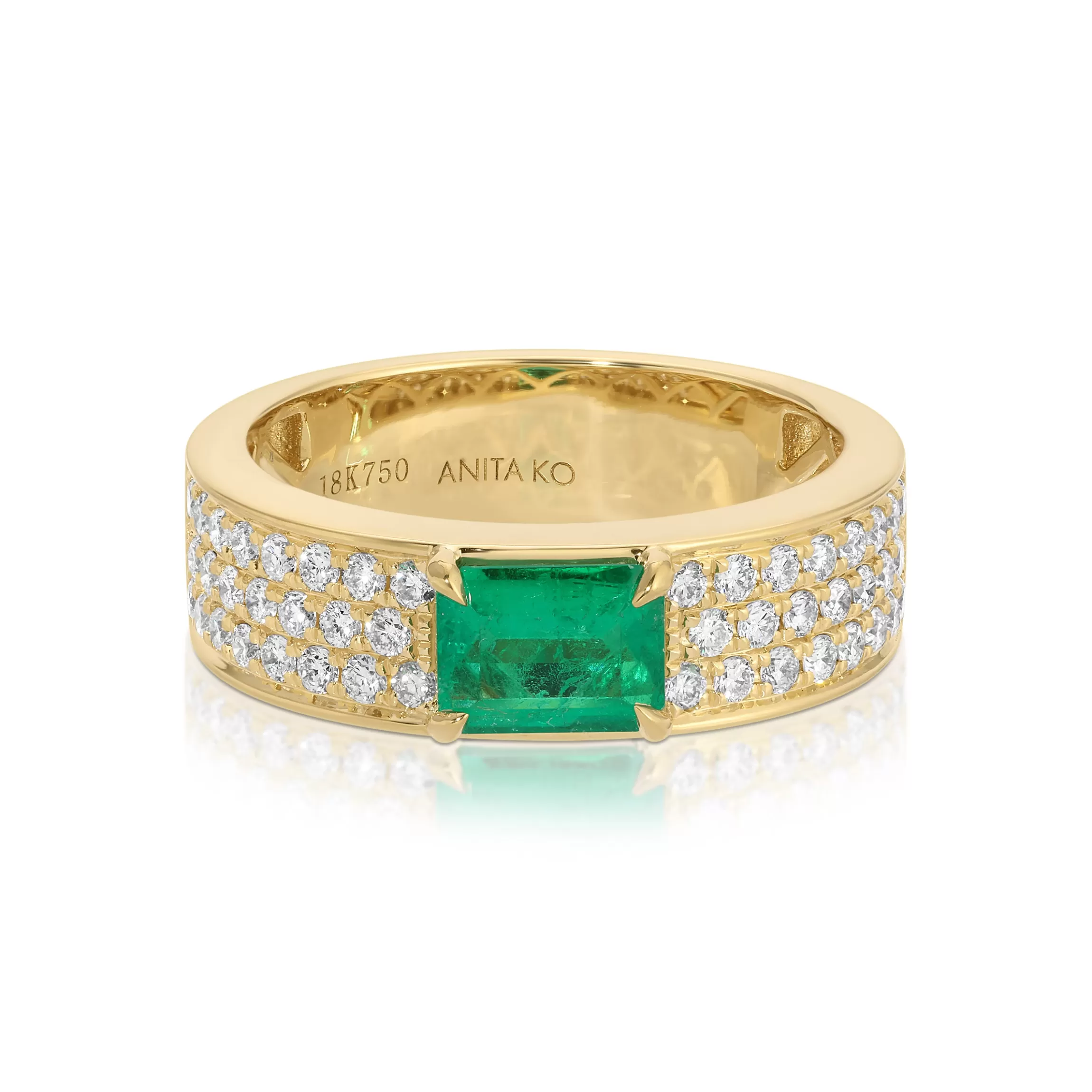 Anita Ko WIDE DIAMOND BAND WITH EMERALD CUT EMERALD CENTER