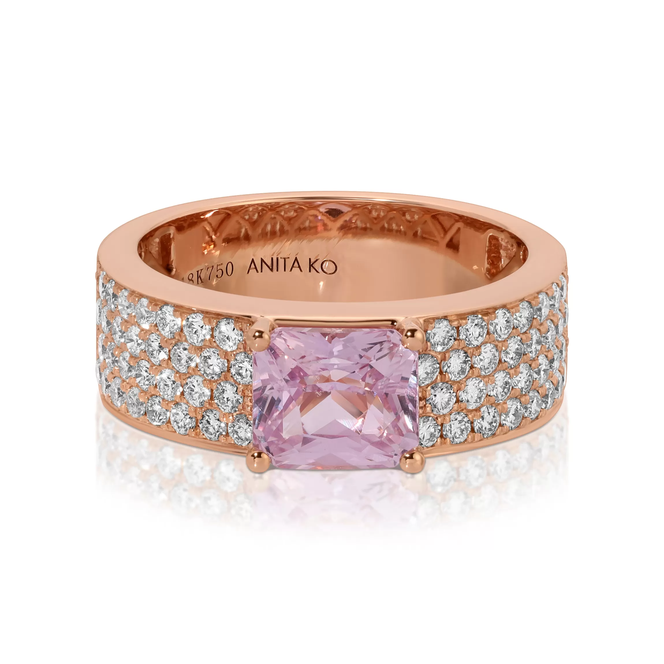 Anita Ko WIDE DIAMOND BAND WITH RADIANT CUT PINK SAPPHIRE CENTER